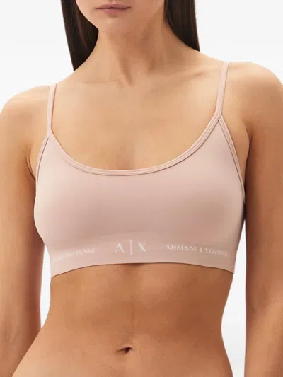 Armani Exchange Logo-tape Scoop-neck Bra In Pink