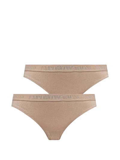 Armani Exchange Logo-waistband Briefs In Brown