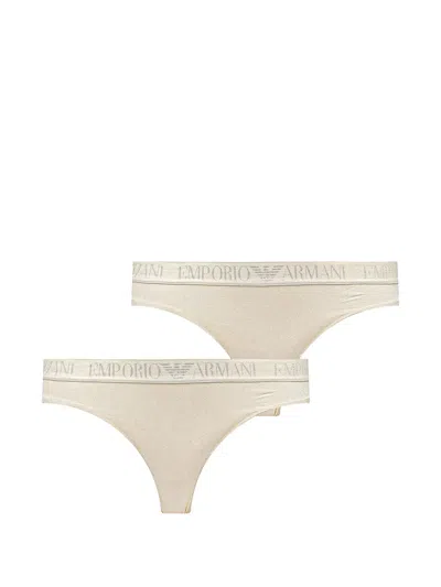 Armani Exchange Logo-waistband Thongs In Neutral