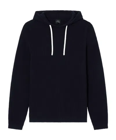 Armani Exchange Long Sleeve Hooded Sweatshirt In Black