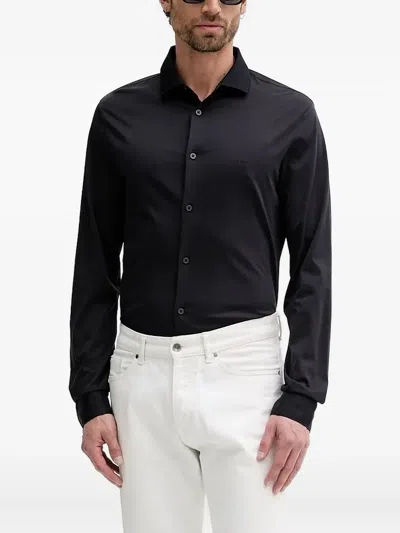 Armani Exchange Long-sleeve Logo Shirt In Black