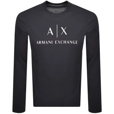 Armani Exchange Long Sleeve Logo T Shirt Navy In Black