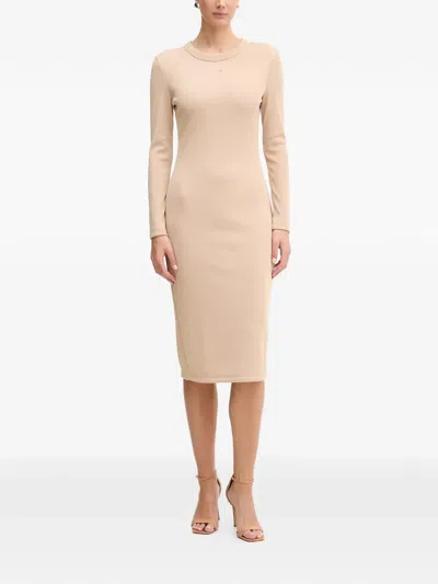 Armani Exchange Long-sleeve Split Dress In Neutral
