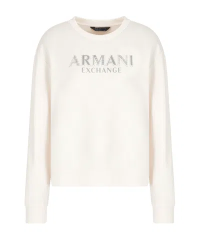Armani Exchange Long Sleeve Sweatshirt In Off White
