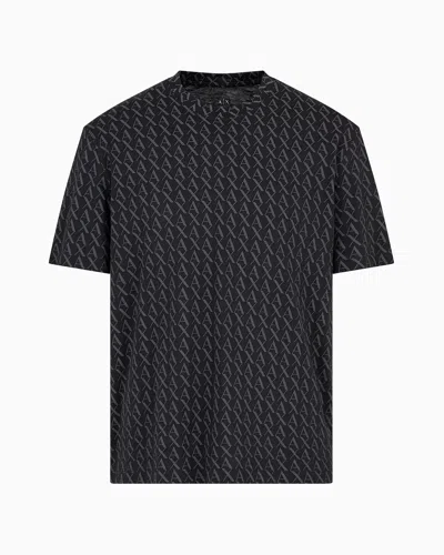 Armani Exchange Long Sleeve T-shirt With Logo Prints In Black
