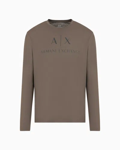 Armani Exchange Long Sleeve T-shirt With Logo Prints In Green