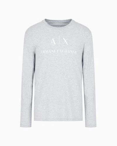 Armani Exchange Long Sleeve T-shirt With Logo Prints In Grey