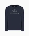 Armani Exchange Long Sleeve T-shirt With Logo Prints In Blue