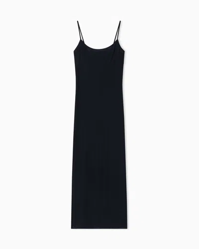 Armani Exchange Long Stretch Mesh Dress In Black