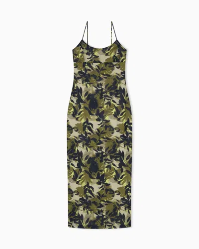 Armani Exchange Long Stretch Mesh Dress In Multi