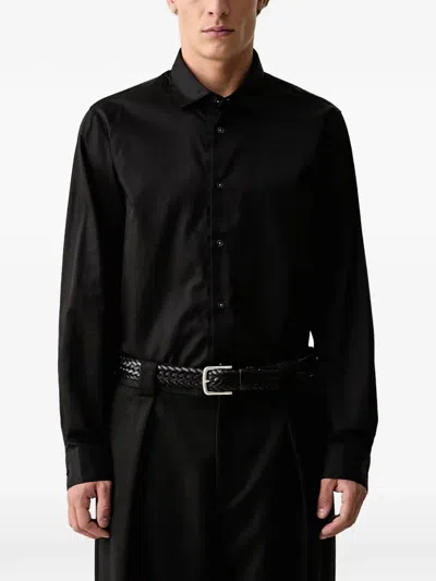 Armani Exchange Long-sleeve Cotton Shirt In Black