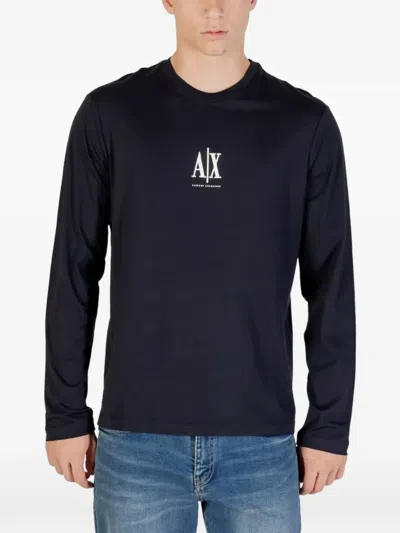 Armani Exchange Long-sleeved Logo-print T-shirt In Black