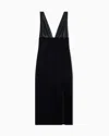 Armani Exchange Longuette Dress With Slit In Black