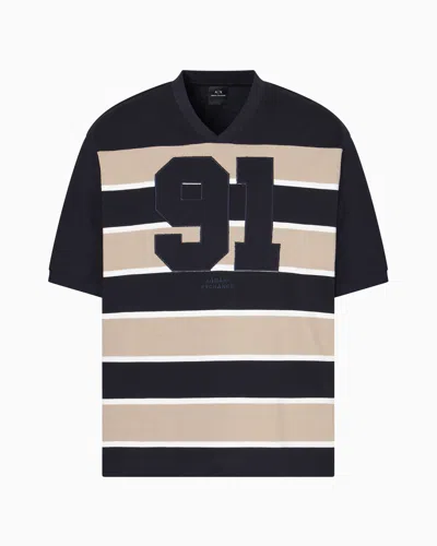 Armani Exchange Loose Fit T-shirt With Maxi Stripes 91 In Beige