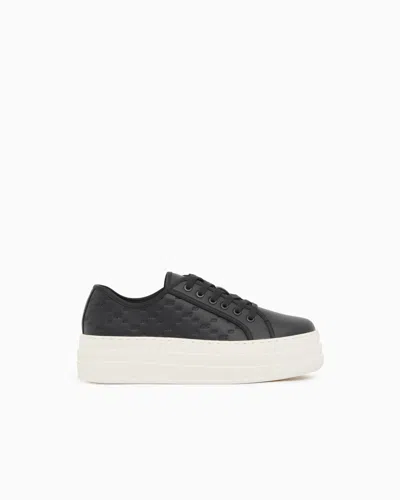 Armani Exchange Low Top Sneakers With All-over Debossed Logo In Black