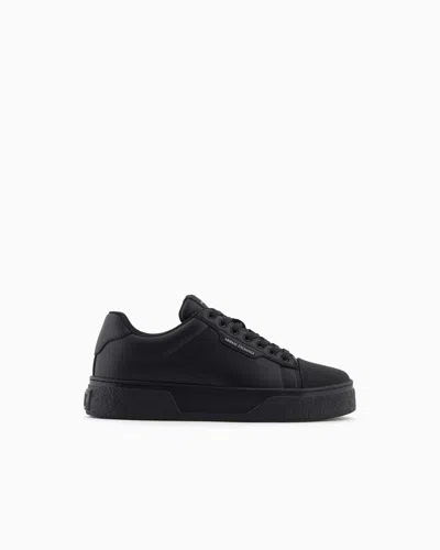 Armani Exchange Low-top Sneakers In Smooth Leather With An Embossed Logo In Black