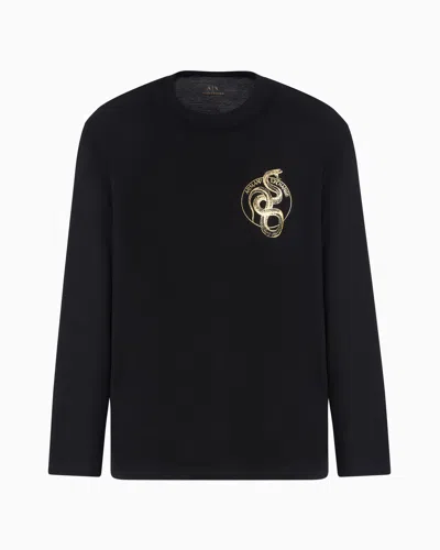 Armani Exchange Lunar New Year Regular Fit Long-sleeved Jersey T-shirt In Black