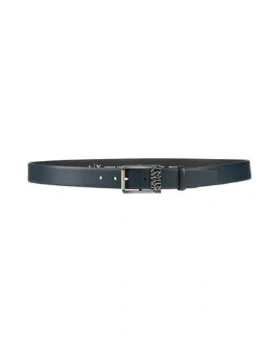 Armani Exchange Man Belt Navy Size 39.5 Cow Leather In Blue