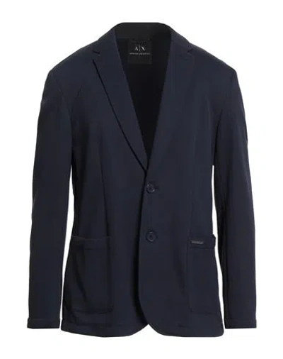 Armani Exchange Man Blazer Midnight Blue Size L Cotton, Polyamide, Elastane In Black