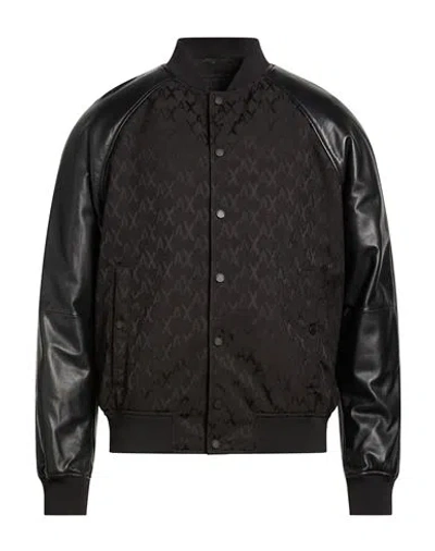 Armani Exchange Man Jacket Black Size Xl Lambskin, Polyamide In Brown