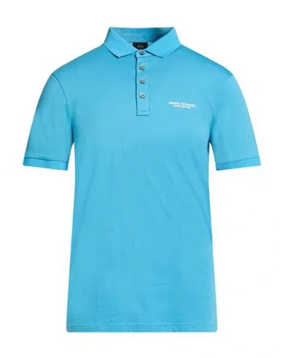 Armani Exchange Man Polo Shirt Azure Size L Cotton In Blue