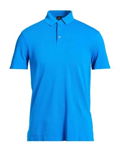 Armani Exchange Man Polo Shirt Azure Size L Cotton In Blue