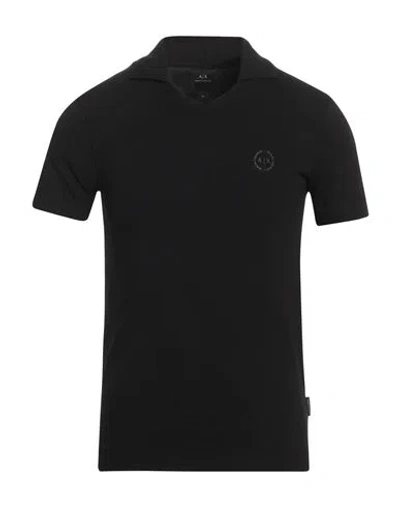 Armani Exchange Man Polo Shirt Black Size M Cotton, Elastane