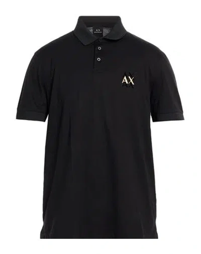 Armani Exchange Man Polo Shirt Black Size L Cotton In Metallic
