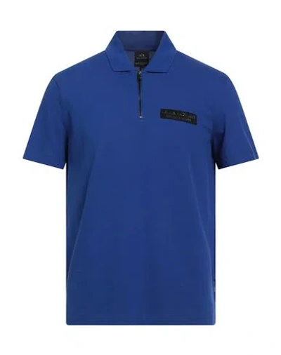 Armani Exchange Man Polo Shirt Blue Size M Cotton, Elastane