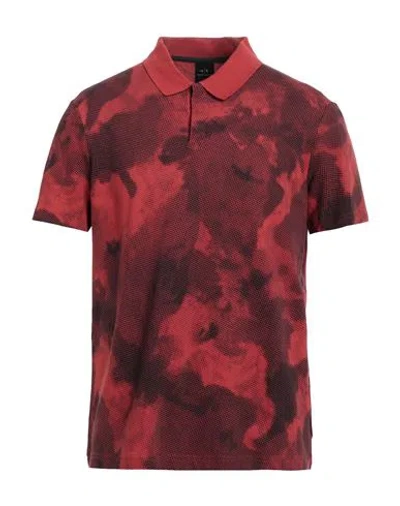 Armani Exchange Man Polo Shirt Brick Size L Cotton, Elastane In Red