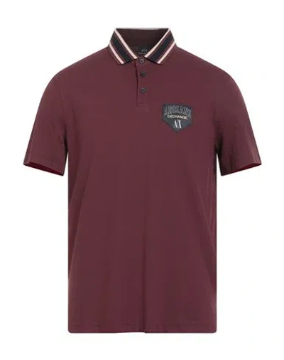 Armani Exchange Man Polo Shirt Burgundy Size L Cotton, Elastane In Red