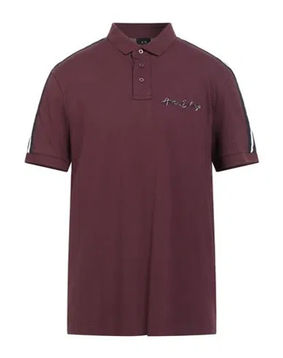 Armani Exchange Man Polo Shirt Burgundy Size L Cotton, Elastane In Red