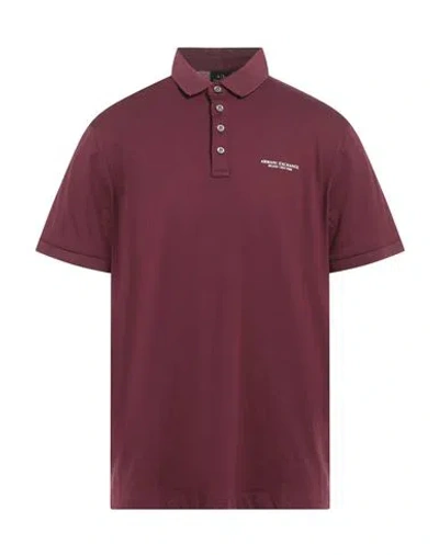 Armani Exchange Man Polo Shirt Burgundy Size L Cotton In Red
