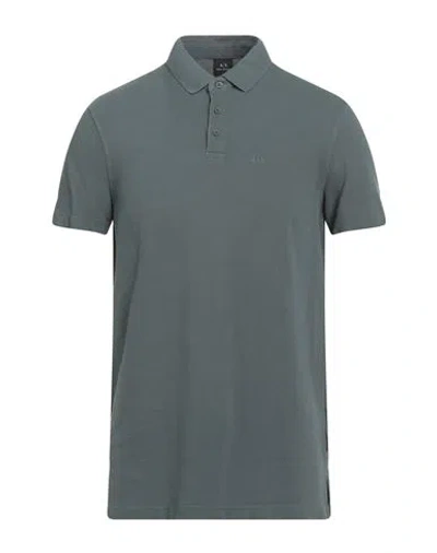 Armani Exchange Man Polo Shirt Dark Green Size M Cotton In Blue