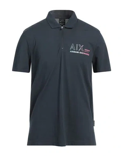Armani Exchange Man Polo Shirt Midnight Blue Size L Cotton