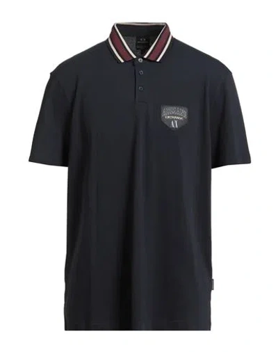 Armani Exchange Man Polo Shirt Midnight Blue Size L Cotton, Elastane