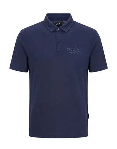 Armani Exchange Man Polo Shirt Midnight Blue Size L Linen, Cotton