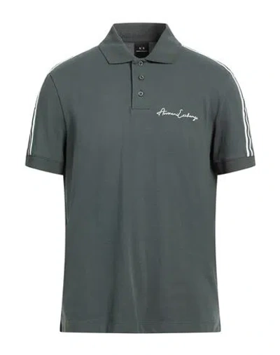 Armani Exchange Man Polo Shirt Military Green Size L Cotton, Elastane In Gray