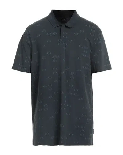 Armani Exchange Man Polo Shirt Navy Size S Cotton, Elastane In Navy Blue