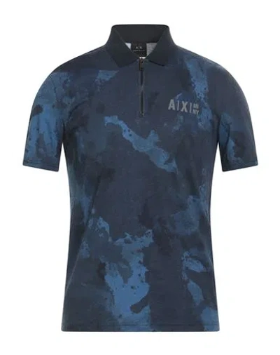Armani Exchange Man Polo Shirt Navy Blue Size S Cotton In Navy Blue