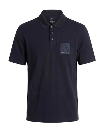 Armani Exchange Man Polo Shirt Navy Size Xxl Cotton, Elastane In Blue