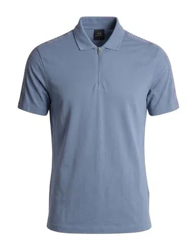 Armani Exchange Man Polo Shirt Pastel Blue Size Xl Polyamide, Polyester, Elastane In Multi