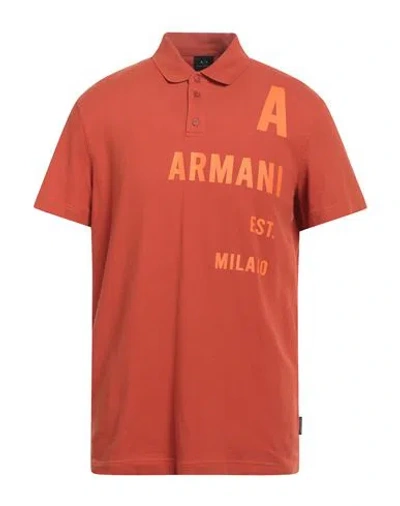 Armani Exchange Man Polo Shirt Rust Size M Cotton, Elastane In Red