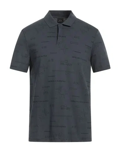 Armani Exchange Man Polo Shirt Slate Blue Size S Cotton, Elastane