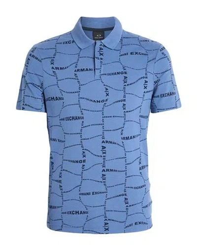 Armani Exchange Man Polo Shirt Slate Blue Size S Cotton, Elastane