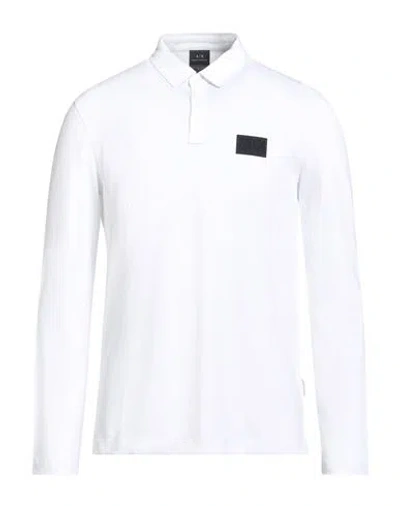 Armani Exchange Man Polo Shirt White Size L Cotton, Elastane