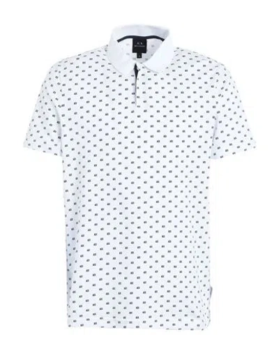 Armani Exchange Man Polo Shirt White Size L Cotton, Elastane