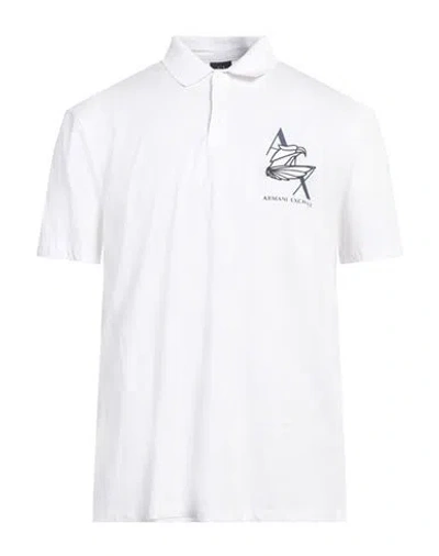Armani Exchange Man Polo Shirt White Size S Cotton, Elastane