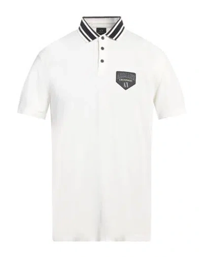 Armani Exchange Man Polo Shirt White Size S Cotton, Elastane