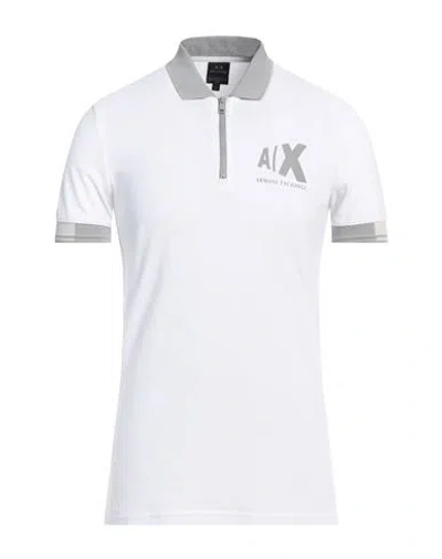 Armani Exchange Man Polo Shirt White Size M Cotton, Elastane
